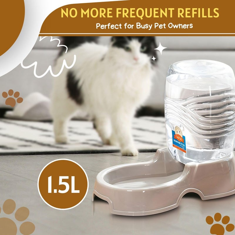 Flexzion Automatic Gravity Pet Waterer for Cat & Dog - Non-Skid & Easy-Clean Auto Replenish Water Dispenser Drinking Bowl (3/8 Gallon / 1.5L), Beige - Image 3